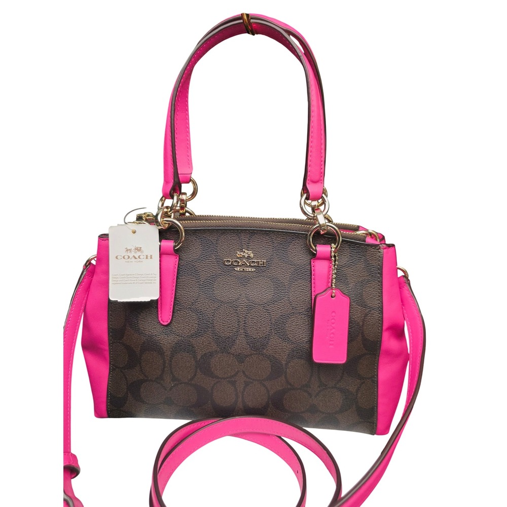Coach Satchel Small Brown Fuchsia Signature Canvas Crossbody Handbag